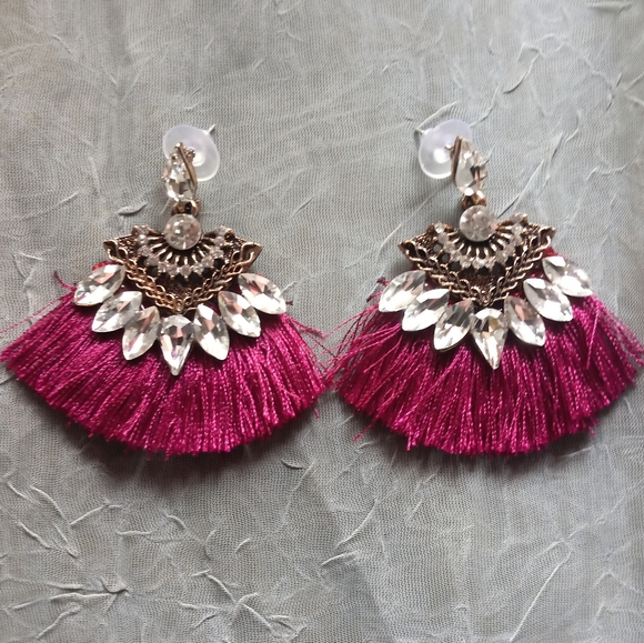 boutique Designed Jewelry - Fuscia Tassle Gem Earrings